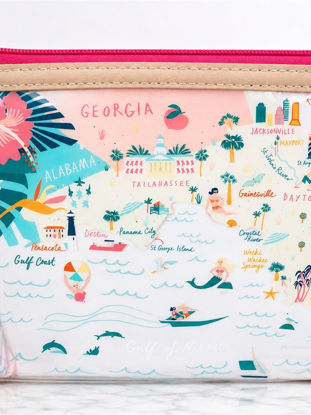Spartina Florida Clear Beach Wristlet Map Pouch Travel Cosmetic Bag - Picture 7 of 7